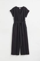 H & M - V-neck Denim Jumpsuit - Black