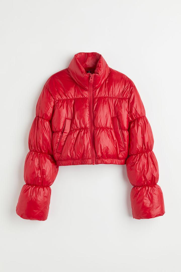 H & M - Crop Puffer Jacket - Red