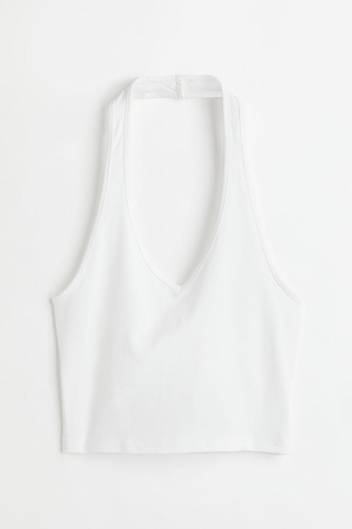 H & M - Halterneck V-neck Top - White