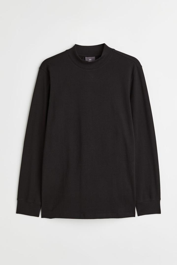 H & M - Slim Fit Mock-turtleneck Shirt - Black