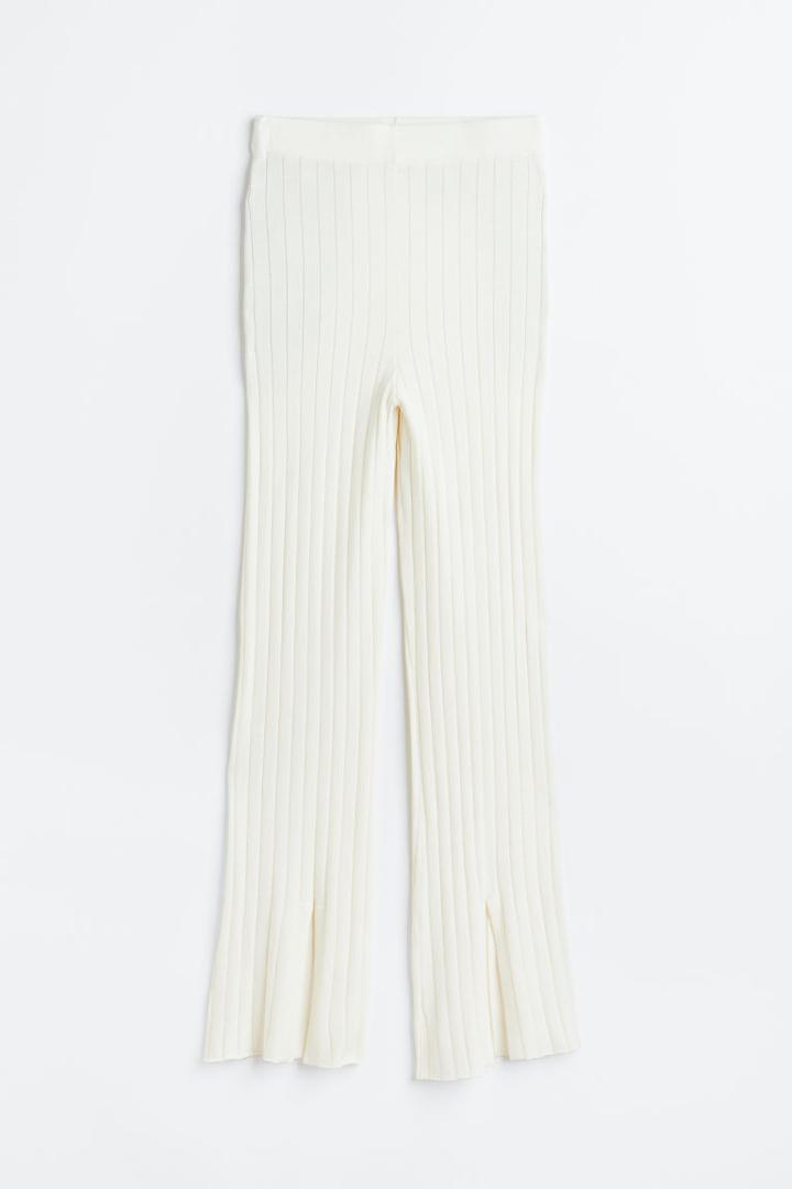 H & M - Flared Slit-hem Leggings - White