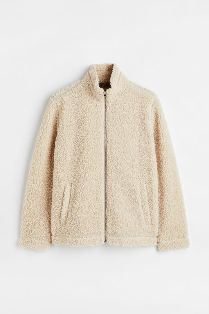 H & M - Regular Fit Faux Shearling Jacket - Beige