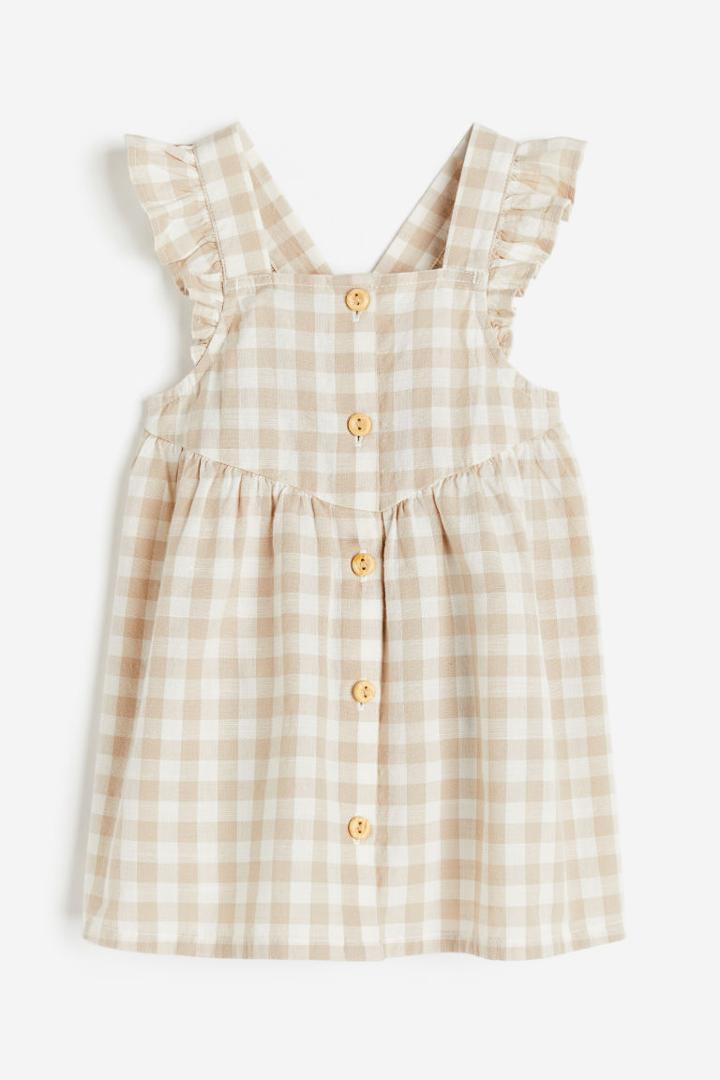 H & M - Ruffle-trimmed Cotton Dress - Beige