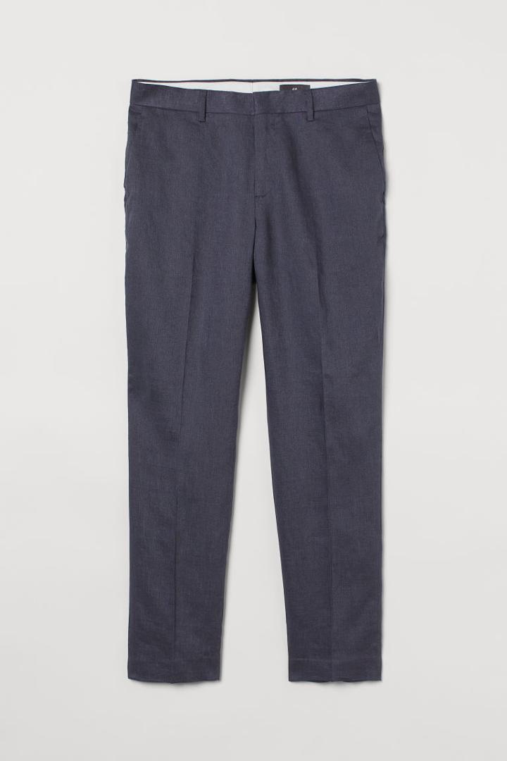 H & M - Slim Fit Linen Suit Pants - Blue