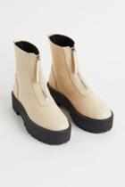 H & M - Chunky Zip-front Boots - Beige