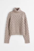 H & M - Cable-knit Turtleneck Sweater - Brown