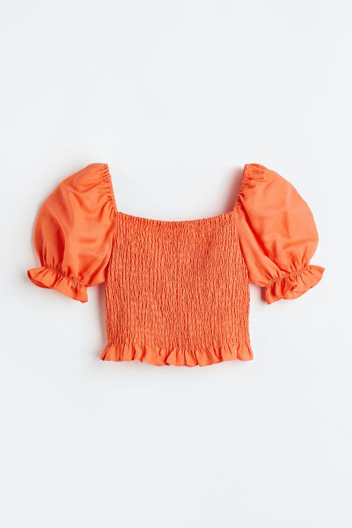 H & M - Smocked Crop Top - Orange