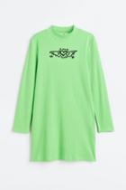H & M - Ribbed Mock Turtleneck Dress - Green