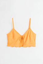 H & M - Tie-front Peplum Crop Top - Orange