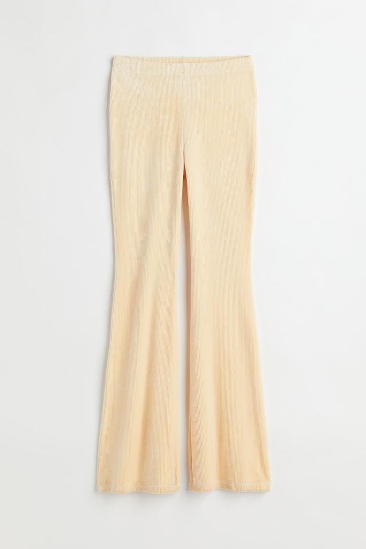 H & M - Ribbed Velour Leggings - Yellow