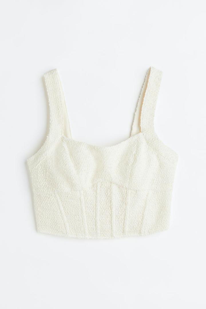 H & M - Textured-weave Corset-style Top - Beige