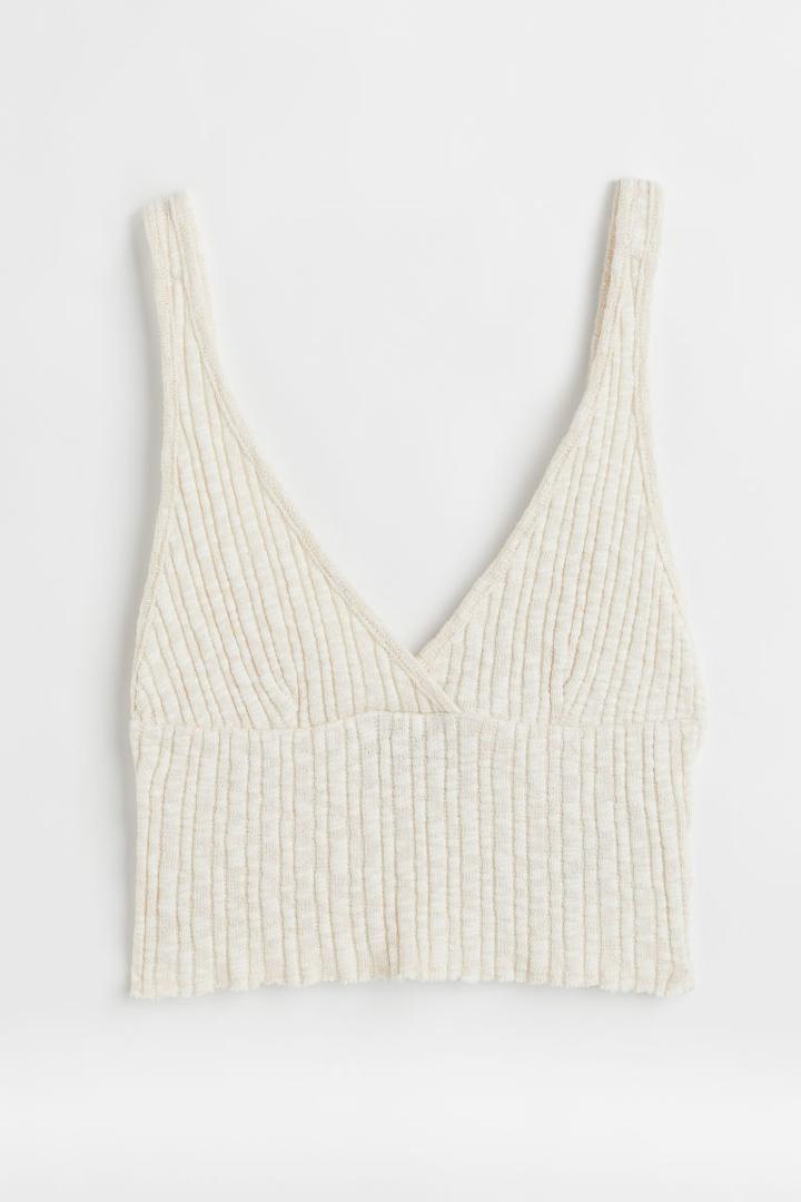 H & M - Rib-knit Crop Top - White