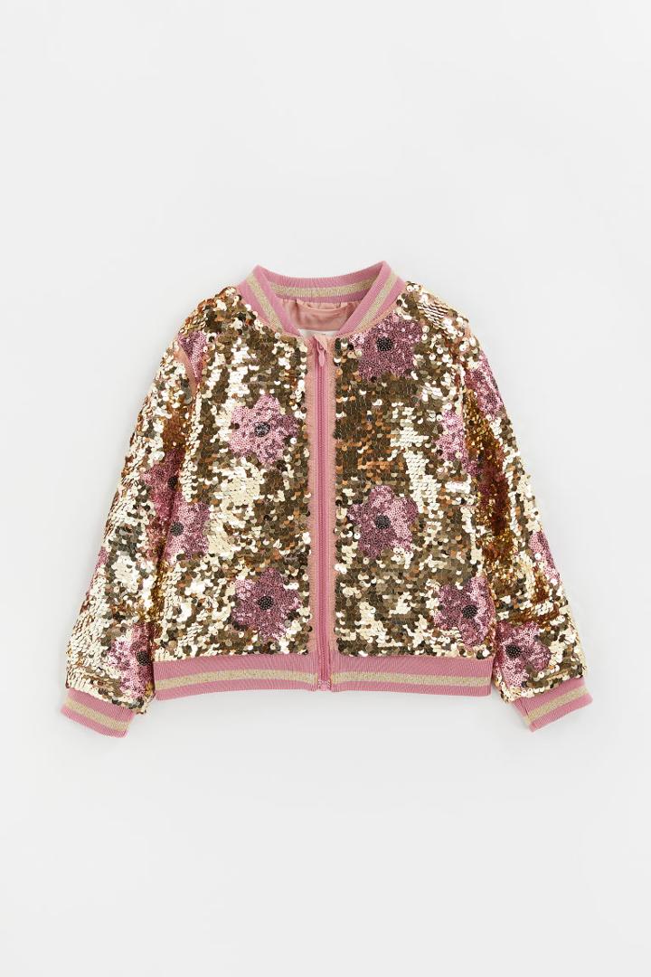 H & M - Sequined Bomber Jacket - Orange