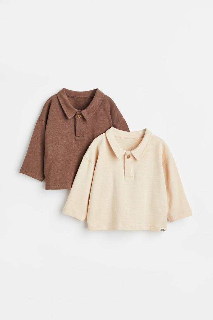H & M - 2-pack Cotton Rugby Shirts - Beige