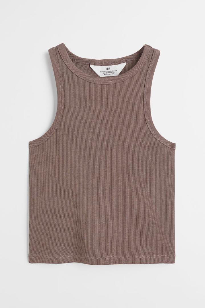 H & M - Ribbed Cotton Tank Top - Beige