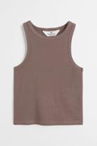 H & M - Ribbed Cotton Tank Top - Beige