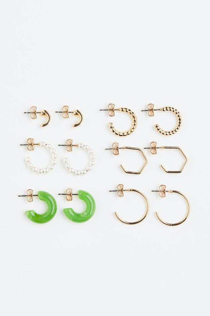 H & M - 6 Pairs Hoop Earrings - Green