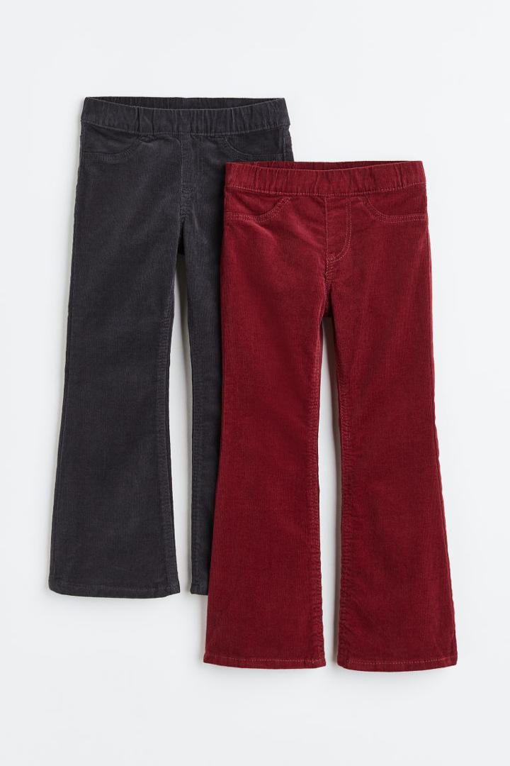H & M - 2-pack Flared Pull-on Corduroy Pants - Gray