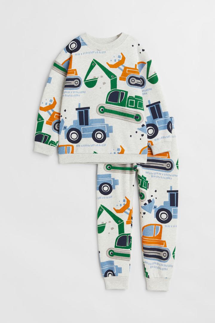 H & M - 2-piece Patterned Sweatshirt Set - Gray