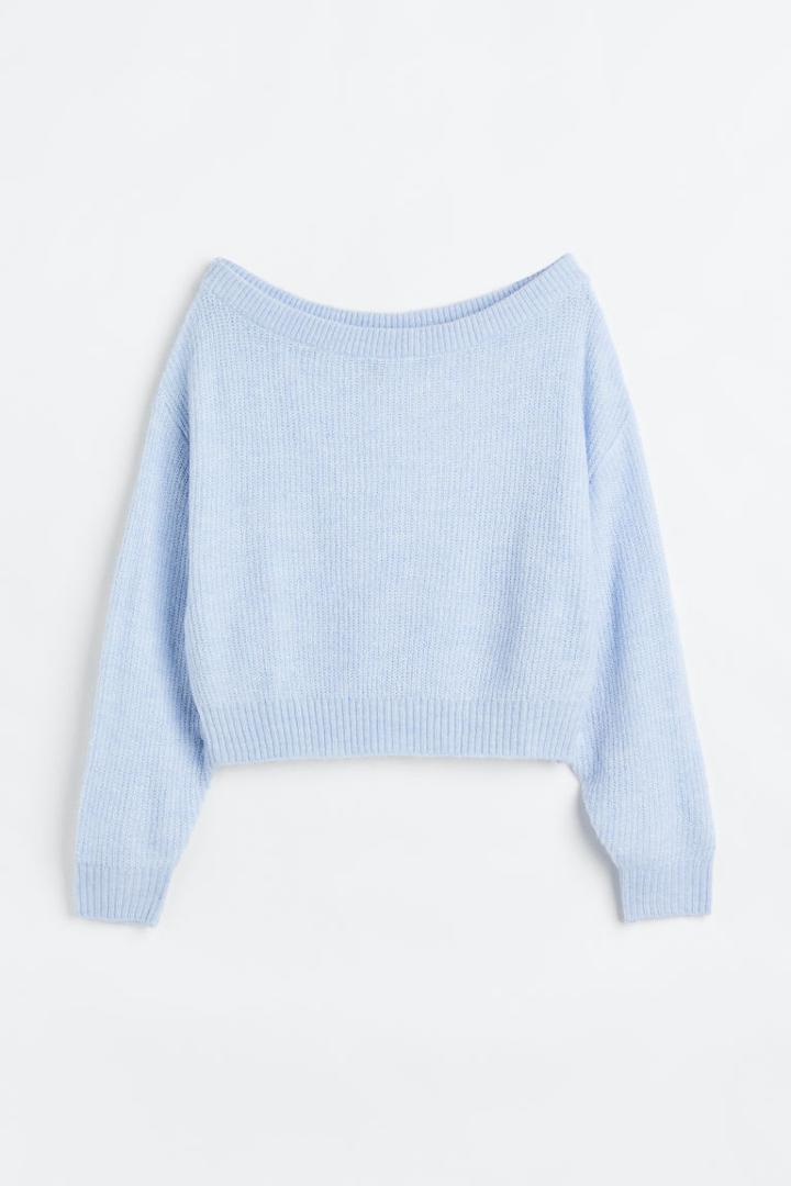 H & M - Off-the-shoulder Rib-knit Sweater - Blue