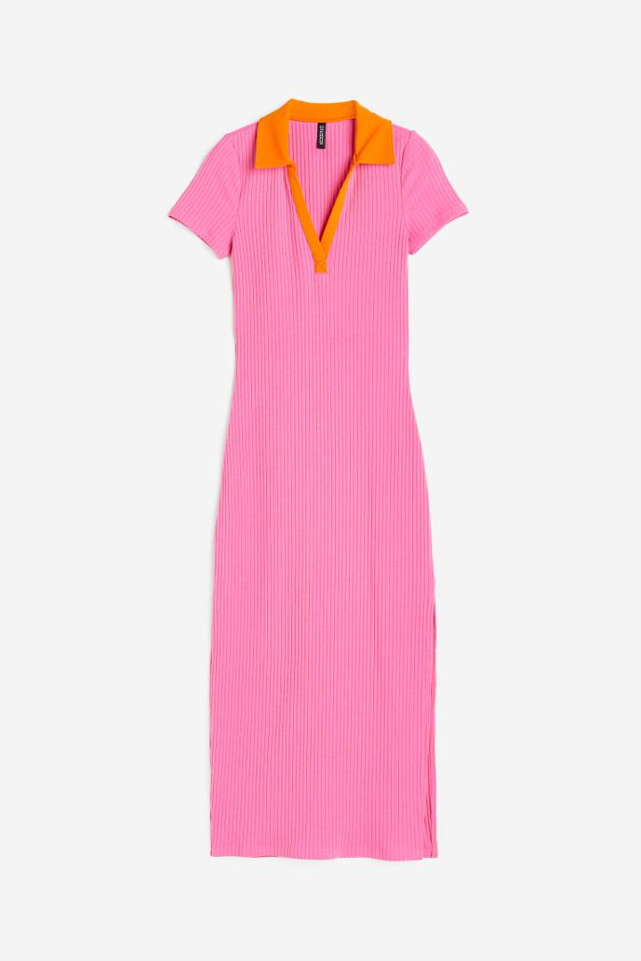 H & M - Bodycon Dress With Collar - Pink