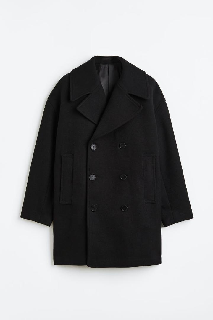 H & M - Oversized Fit Wool-blend Pea Coat - Black