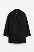 H & M - Oversized Fit Wool-blend Pea Coat - Black