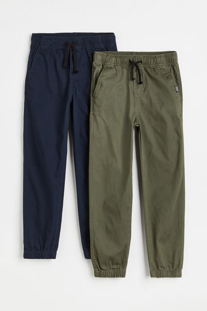 H & M - 2-pack Twill Joggers - Green
