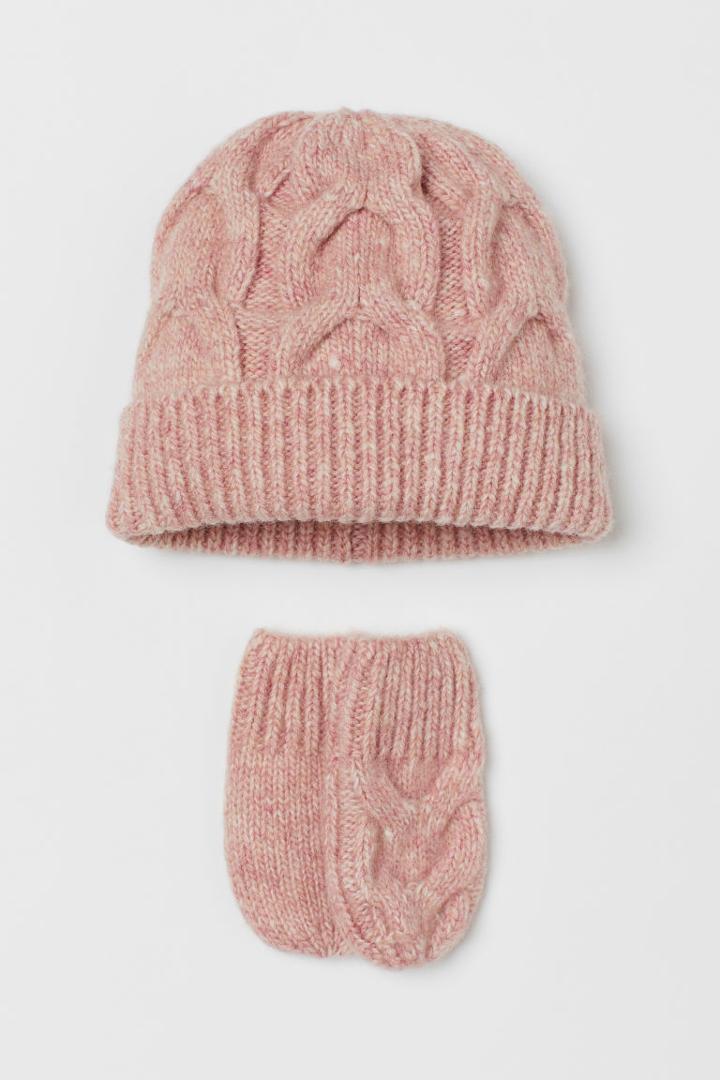 H & M - Wool-blend Cable-knit Set - Orange