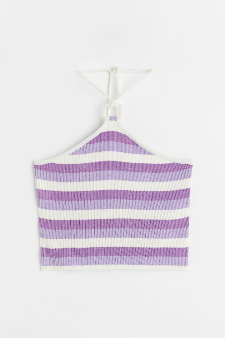 H & M - Rib-knit Halterneck Top - Purple