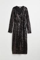 H & M - Sequined Wrap Dress - Black