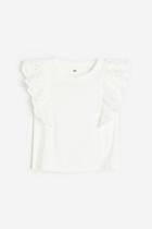 H & M - Eyelet Embroidery-detail Top - White