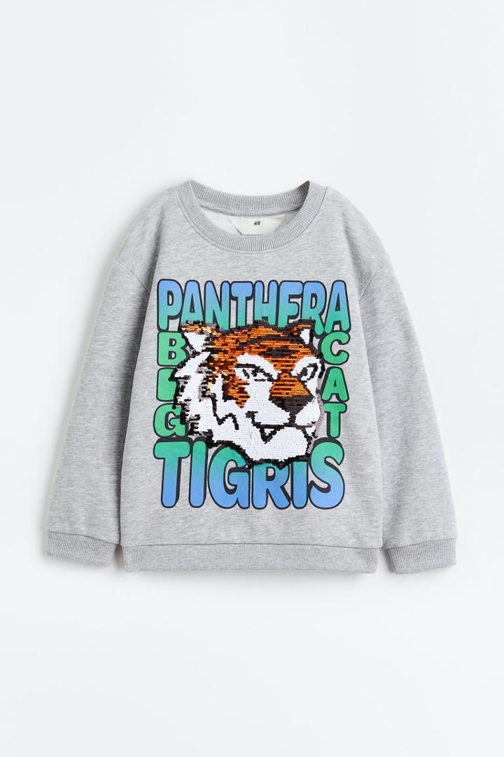H & M - Flip-sequin Sweatshirt - Gray