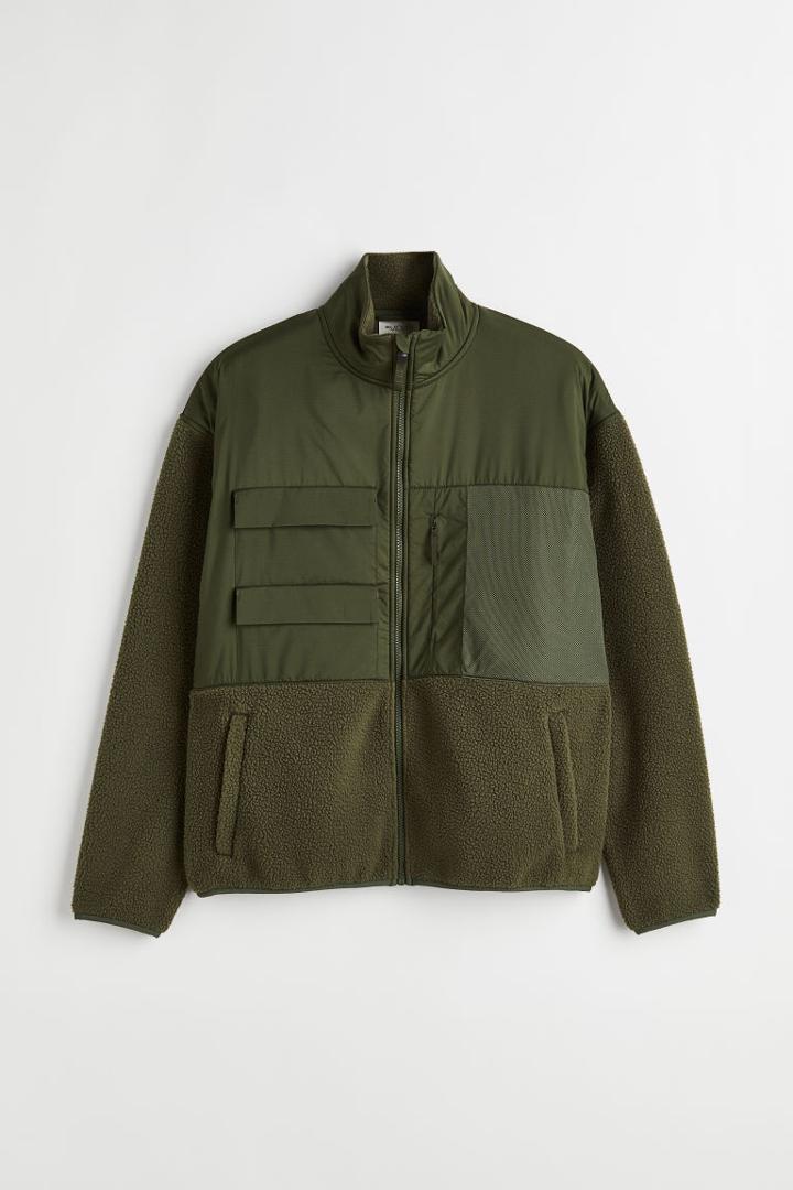 H & M - Regular Fit Fleece Sports Jacket - Green