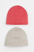 H & M - 2-pack Ribbed Cotton Jersey Hats - Red