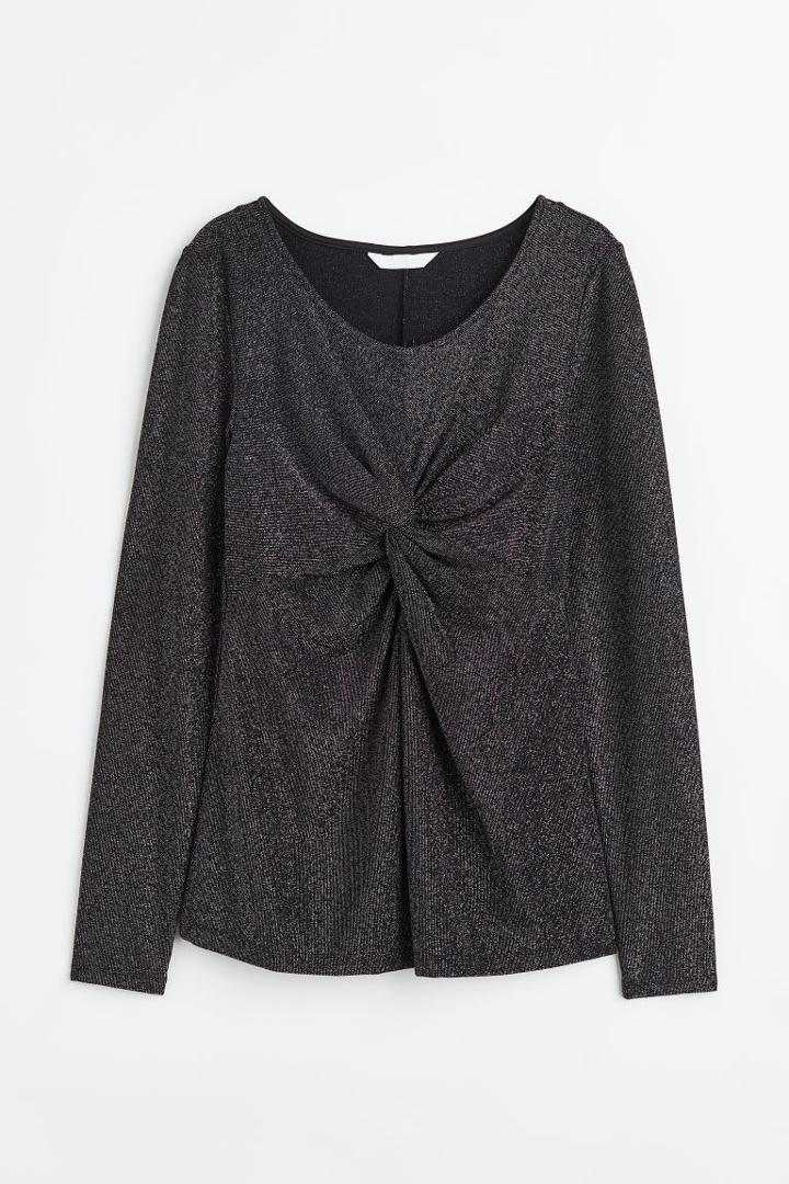 H & M - Mama Twist-detail Cotton Top - Black