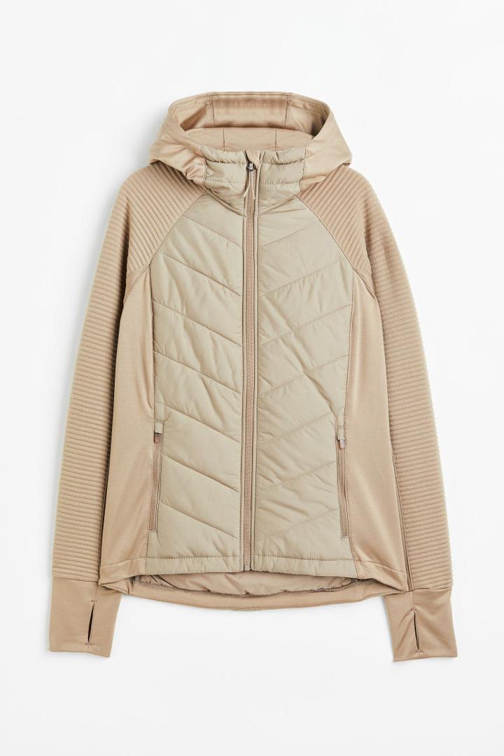 H & M - Padded Hooded Outdoor Jacket - Beige