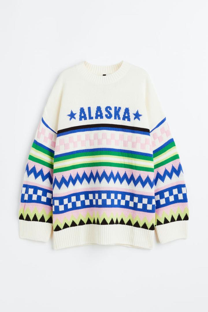 H & M - Oversized Jacquard-knit Sweater - White