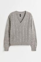 H & M - V-neck Cable-knit Sweater - Gray