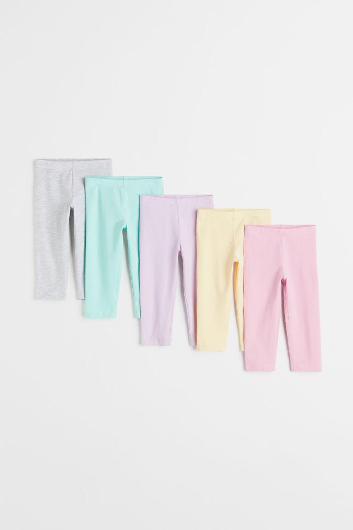 H & M - 5-pack Cotton Capri Leggings - Pink