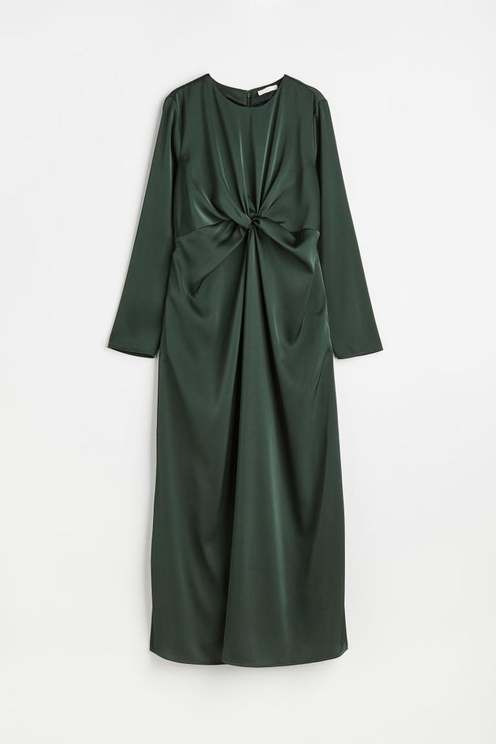 H & M - Mama Knot-detail Satin Dress - Green