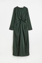 H & M - Mama Knot-detail Satin Dress - Green