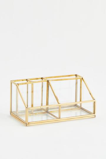H & M - Clear Glass Makeup Organizer - Gold