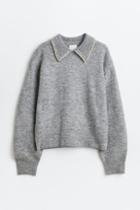 H & M - Beaded-collar Sweater - Gray