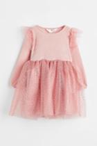 H & M - Chenille And Tulle Dress - Pink