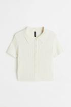 H & M - Collared Ribbed Top - White
