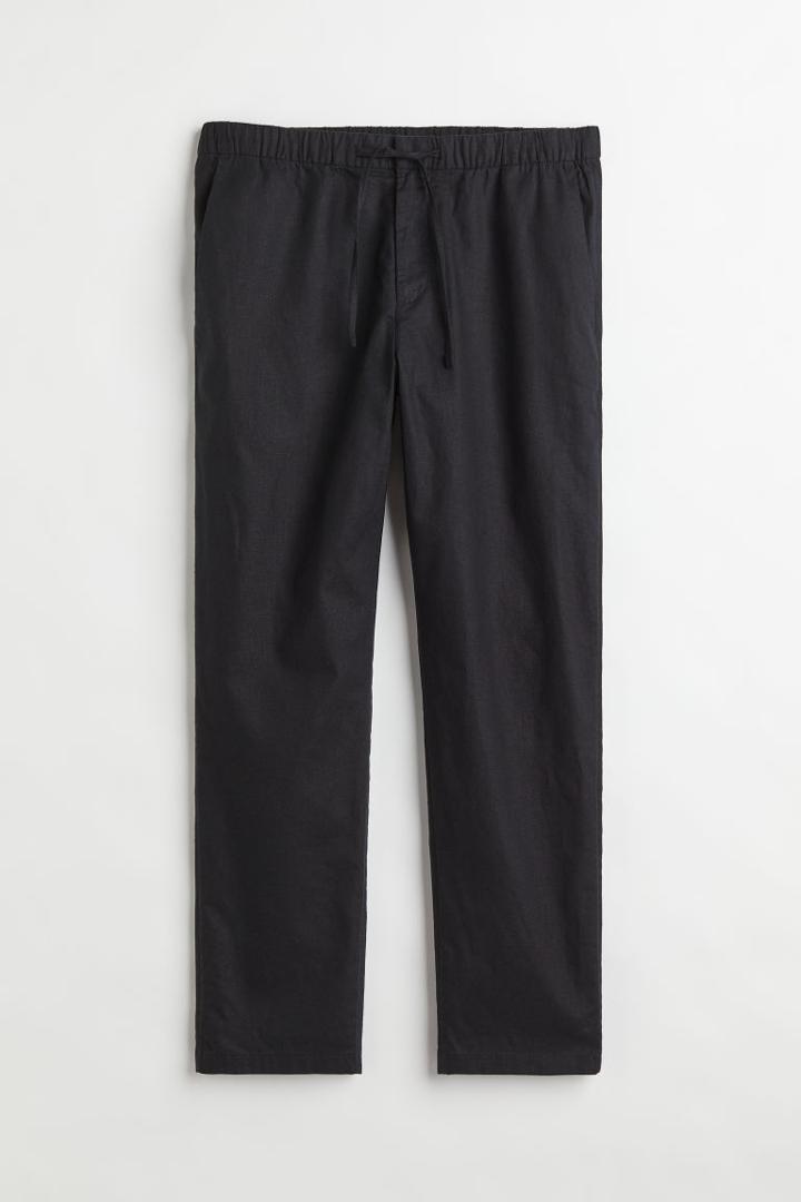 H & M - Regular Fit Linen-blend Pants - Black