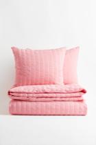 H & M - Seersucker Duvet Cover Set - Pink