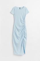 H & M - Ribbed Bodycon Dress With Drawstring - Blue