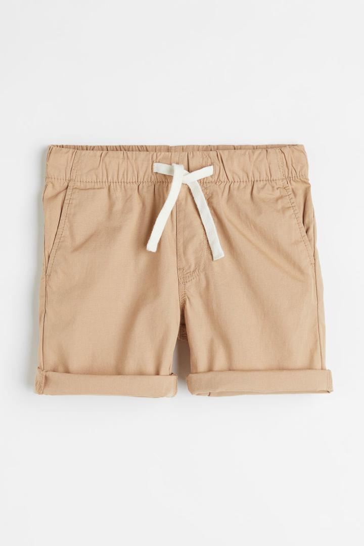 H & M - Cotton Poplin Shorts - Beige